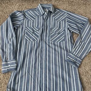 Blue Striped Retro Western Men's Pearl Snap